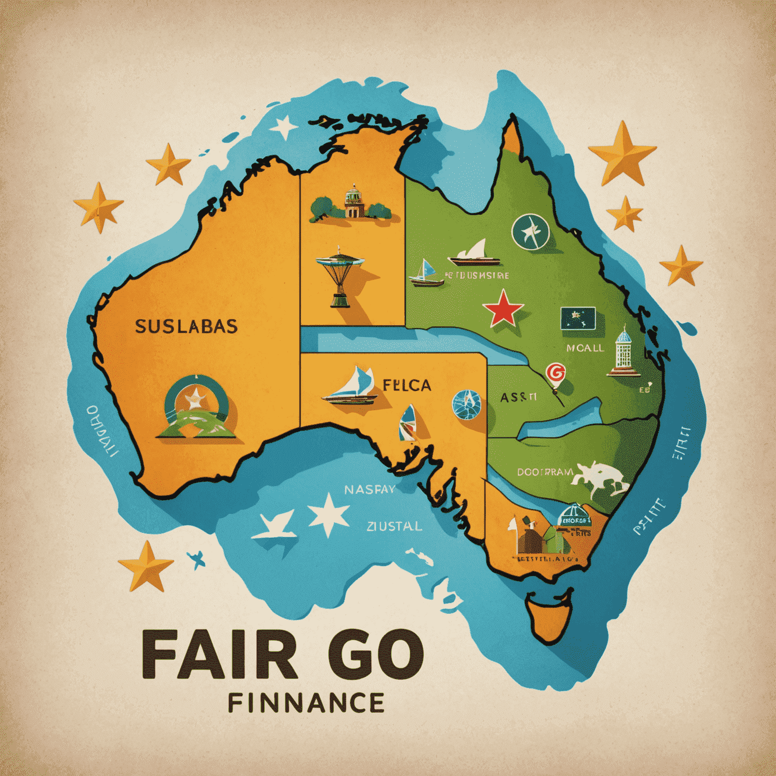 Fair Go Finance logo featuring a stylized Australian map with dollar signs
