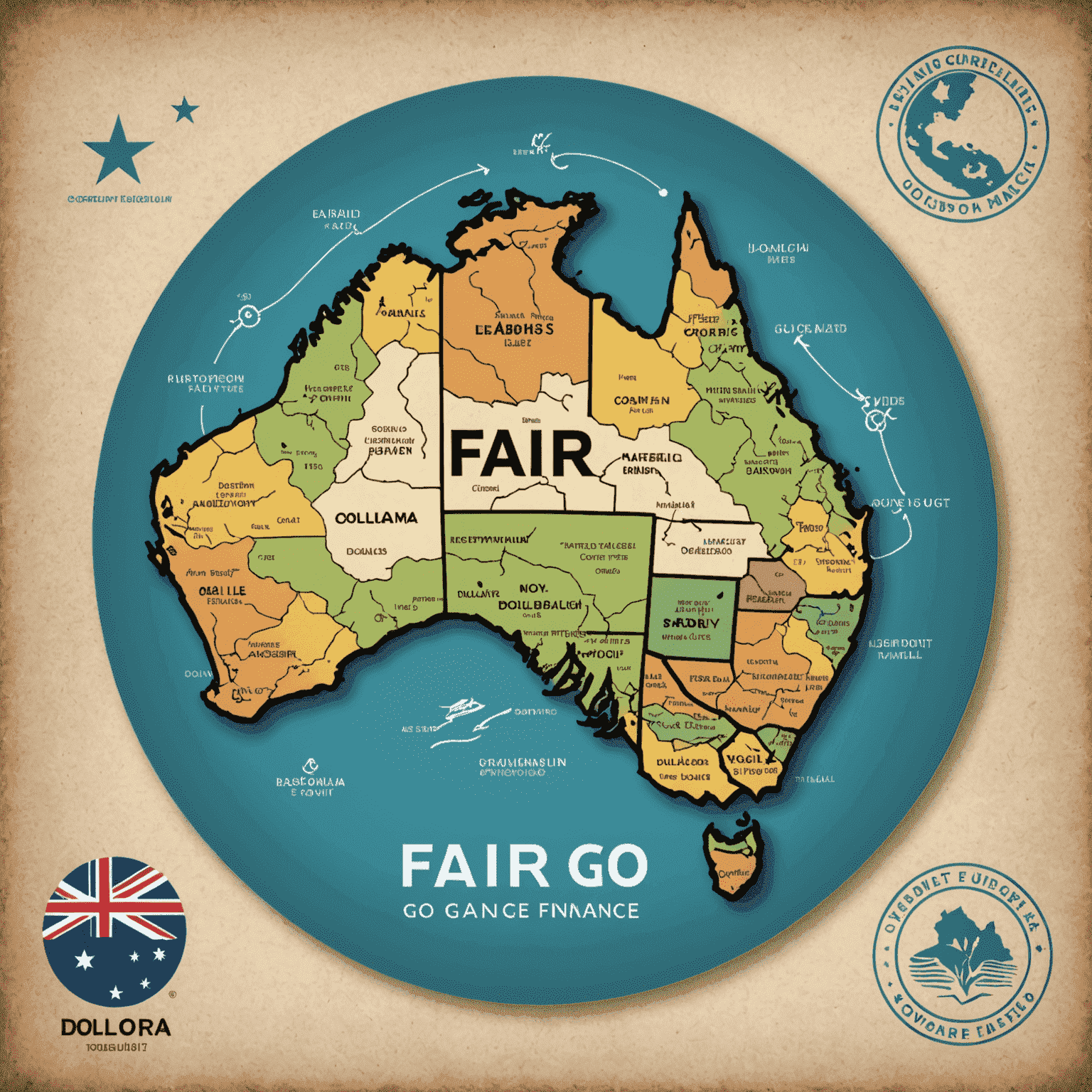 Fair Go Finance logo featuring a stylized Australian map with dollar signs