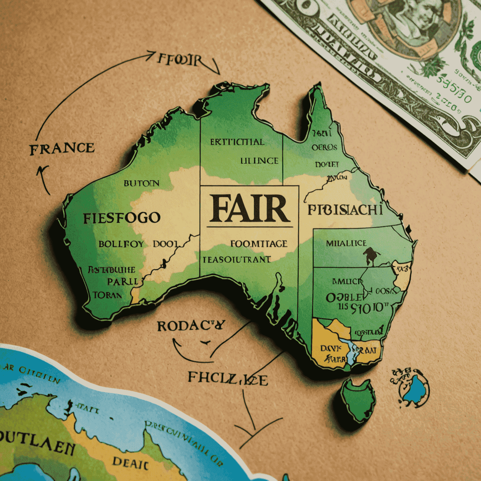 Fair Go Finance logo featuring a stylized Australian map with dollar signs