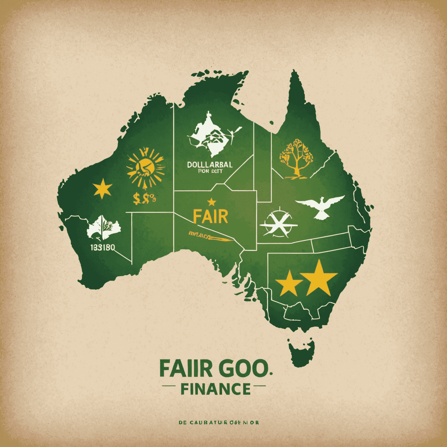 Fair Go Finance logo featuring a stylized Australian map with dollar signs