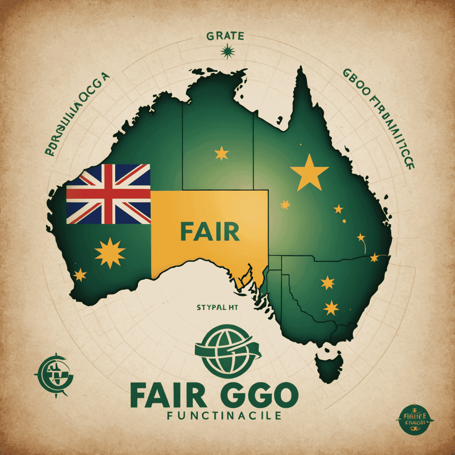 Fair Go Finance logo featuring a stylized Australian map with dollar signs