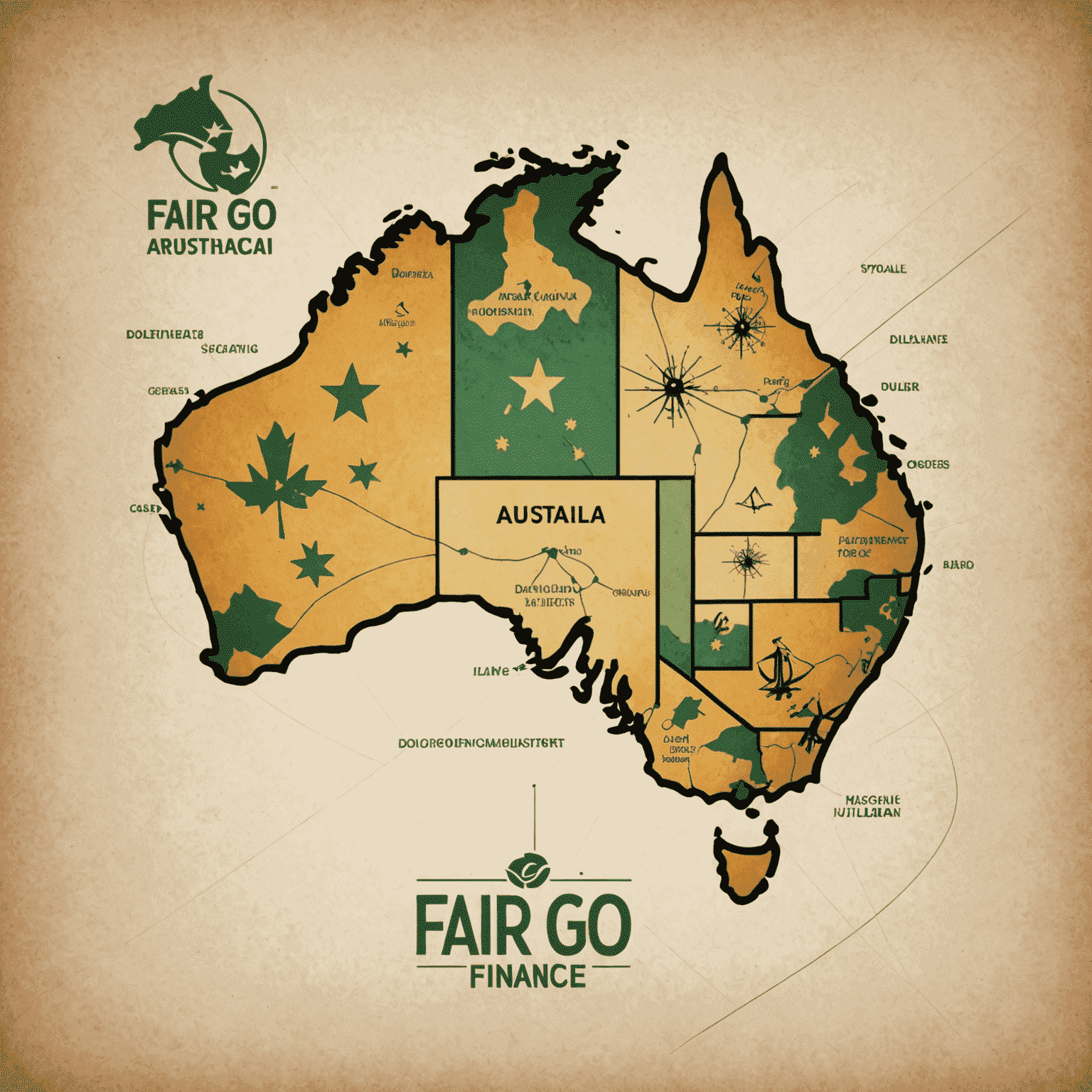 Fair Go Finance logo featuring a stylized Australian map with dollar signs
