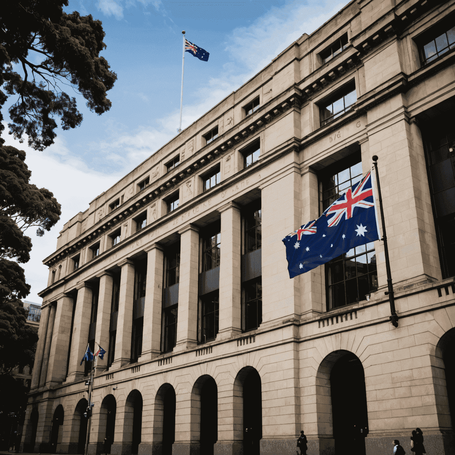 Reserve Bank of Australia building in Sydney with Australian flag flying, signifying the recent interest rate decision