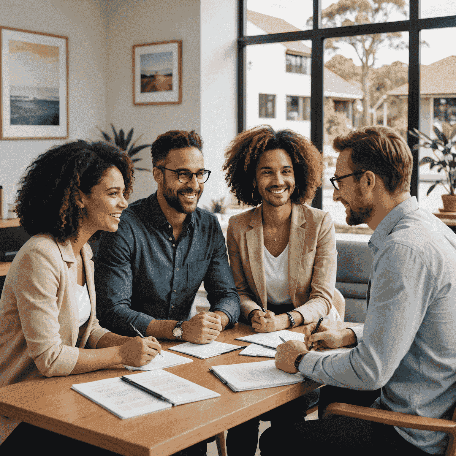 A diverse group of Australians discussing loan options with a friendly financial advisor, showcasing the personal touch of our loan services